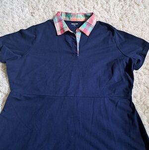 Lands' End Classic Polo Style Navy Short Sleeve Plaid Collar Dress 2x